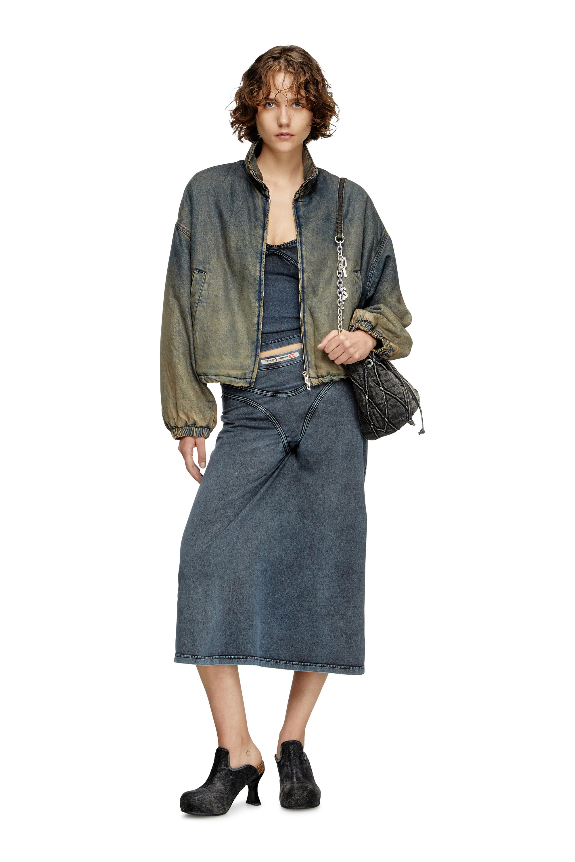 Diesel - O-ALLINE, Female's Midi skirt in denim-look jersey in ダークブルー - 2