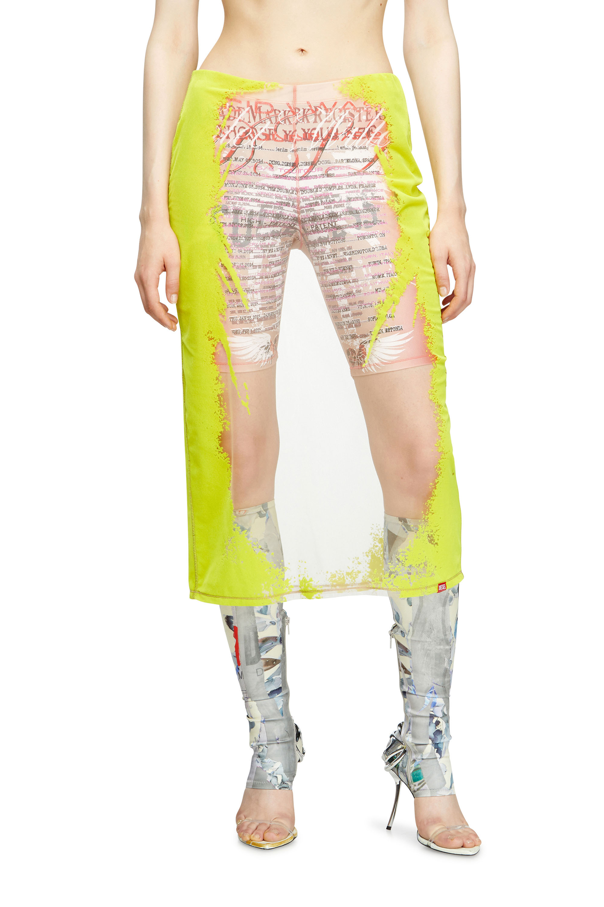 Diesel - O-LYAC, Female's Layered midi skirt with lyrics print in イエロー/ピンク - 1