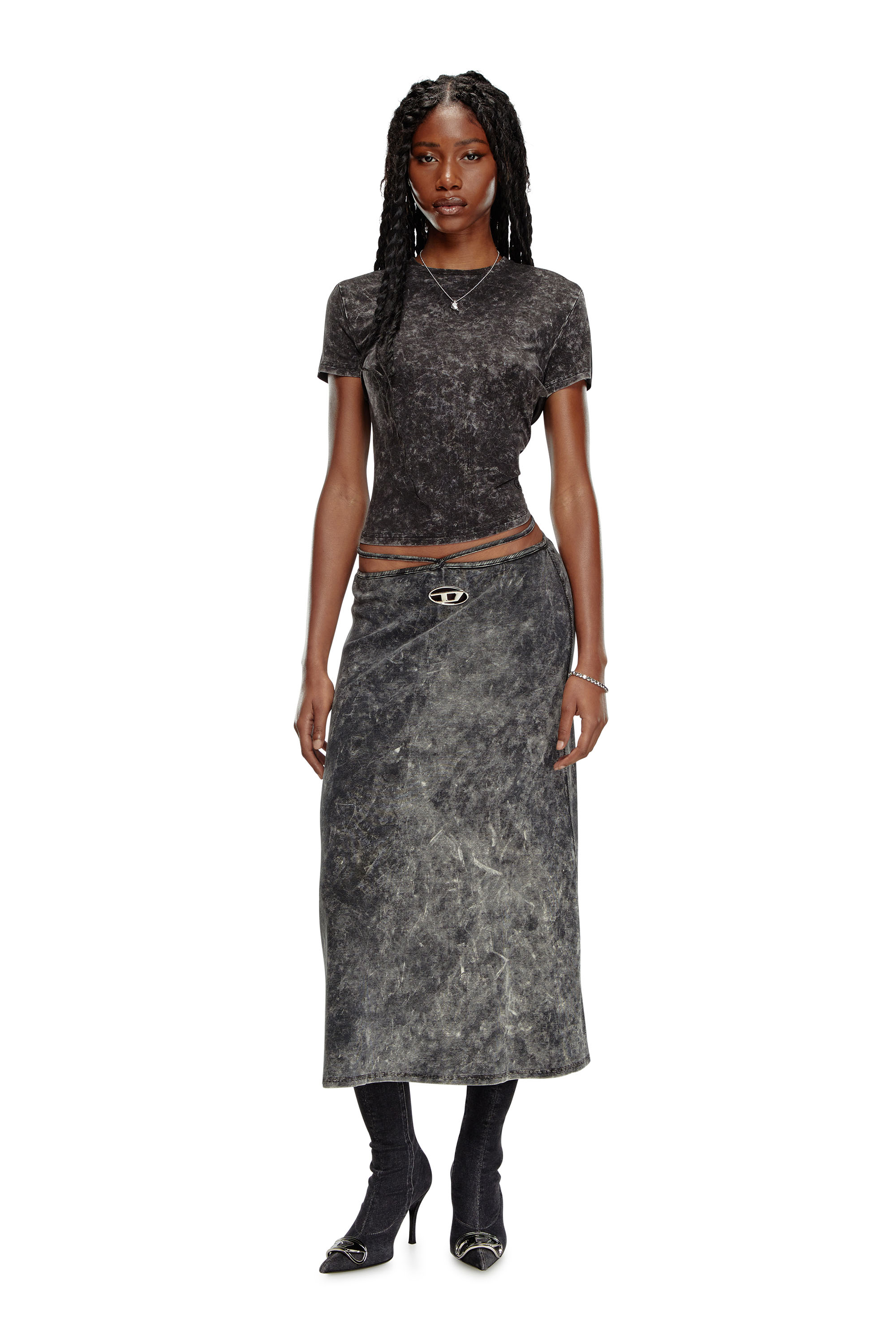 Diesel - O-ROSSI, Female's Marbled midi skirt with wrap-around ties in ダークグレー - 3