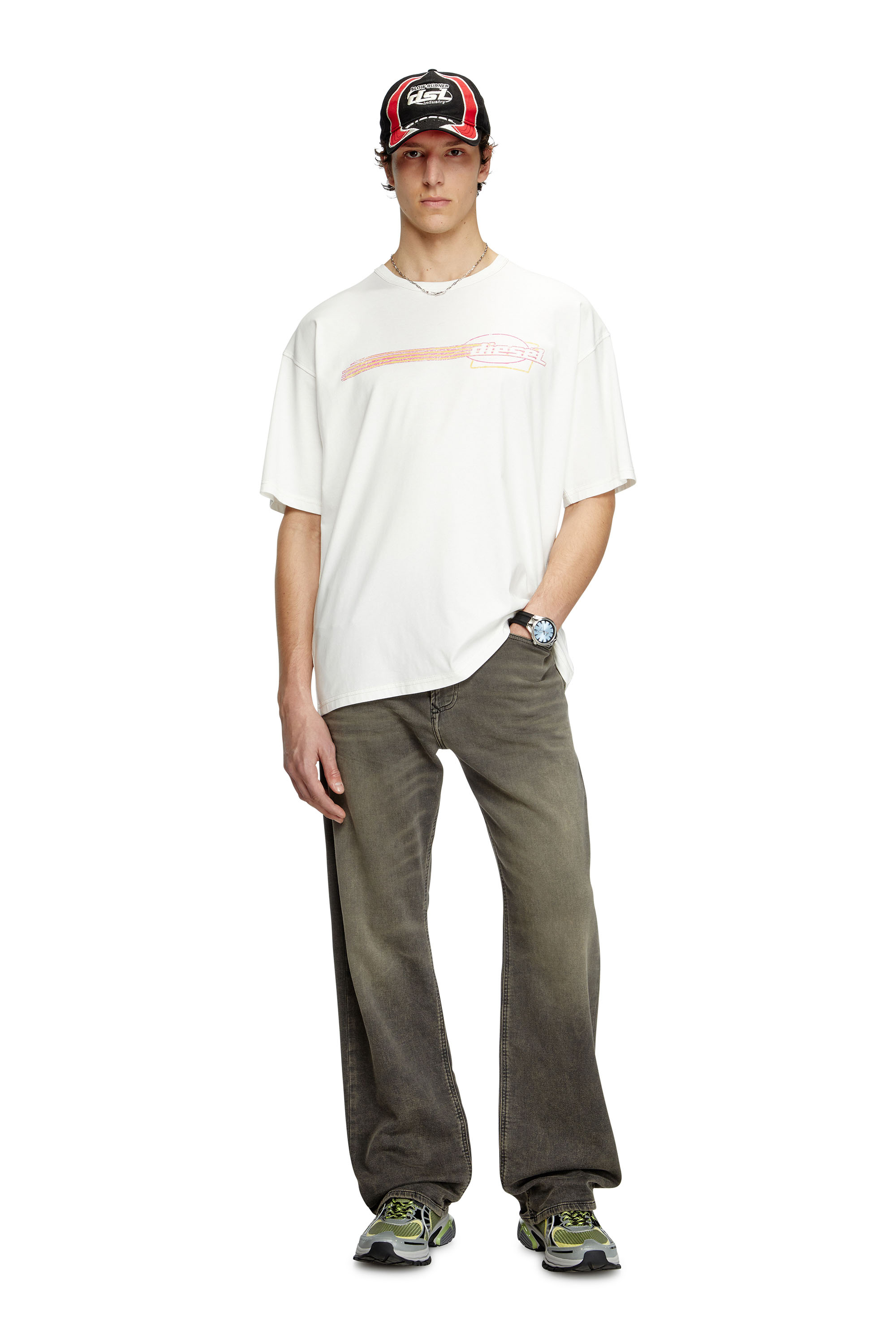 Diesel - T-BOXT-R16, Male's T-shirt with flocked logo graphics in ホワイト - 3