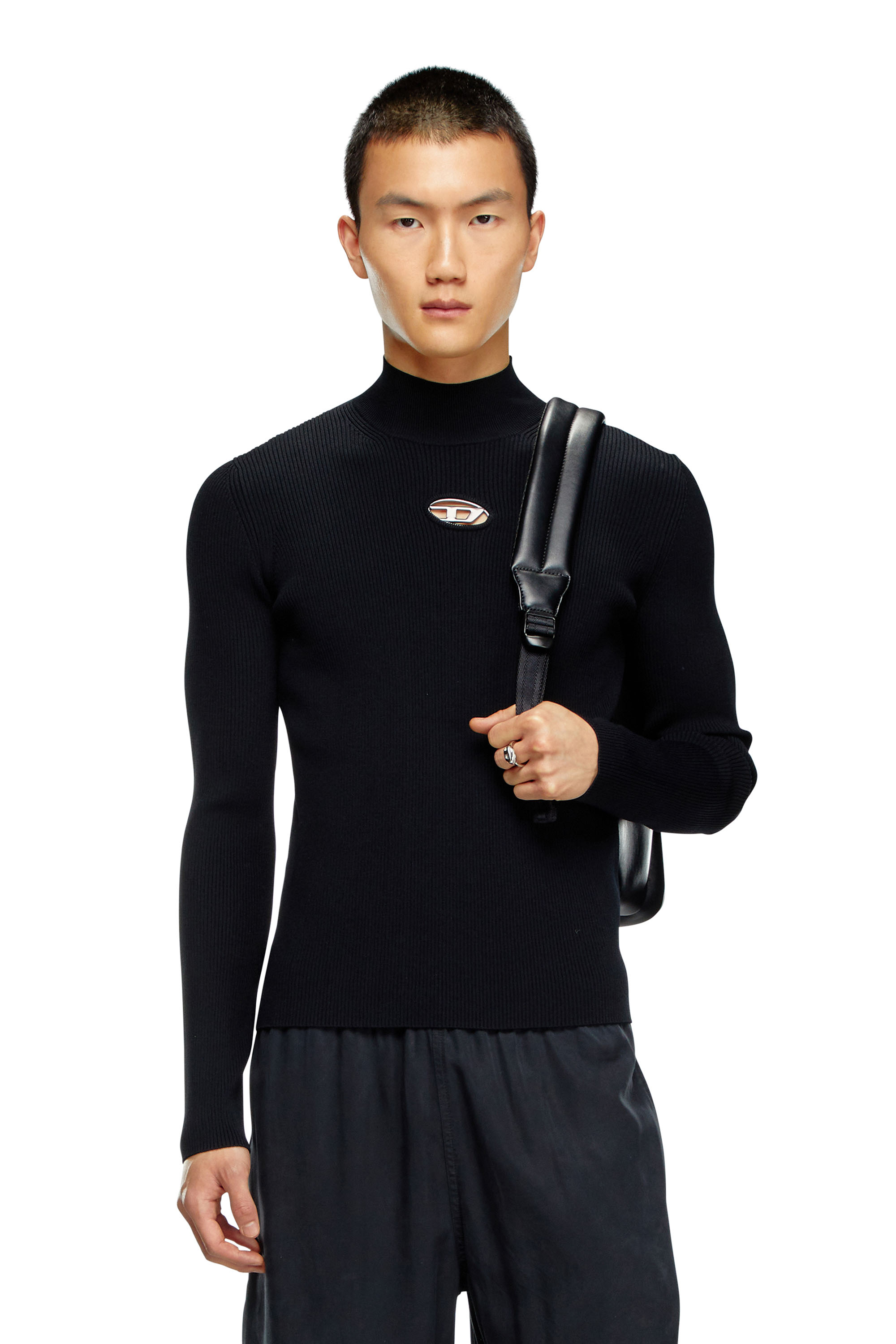 Diesel - K-ZACKARY, Male's Mock-neck jumper with Oval D in ブラック - 1