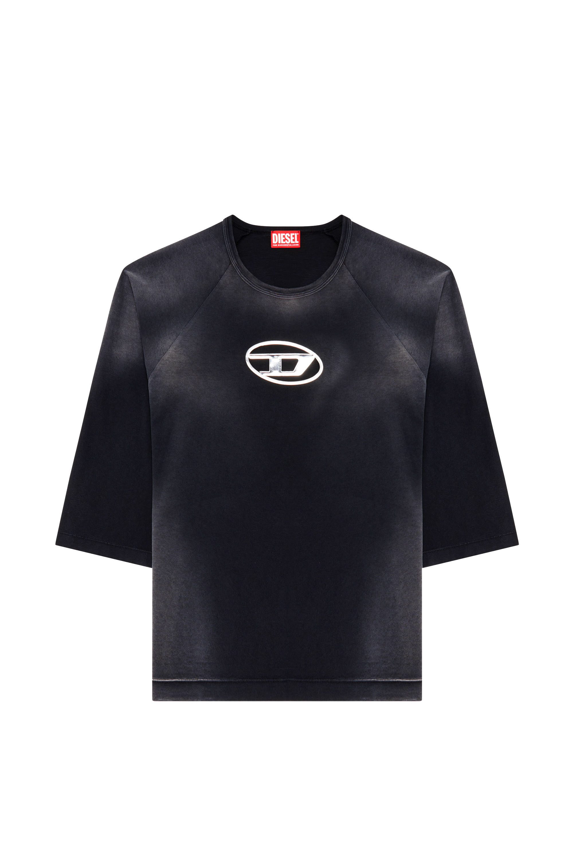 Diesel - T-CROXT, Male's Faded T-shirt with puffy Oval D in ブラック - 2