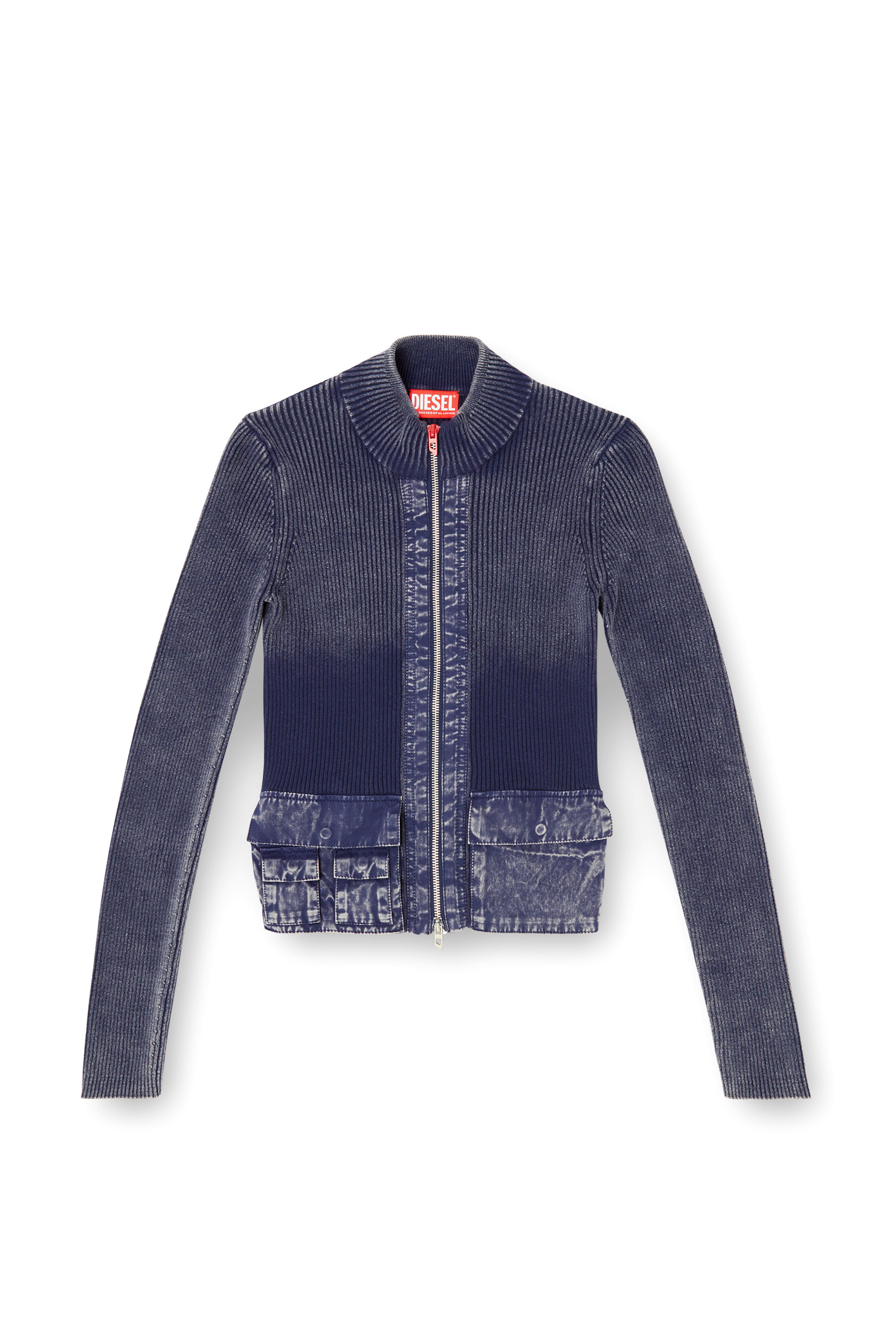 Diesel - M-MELISSA, Female's Zip-up cardigan with denim cargo pockets in ダークブルー - 3