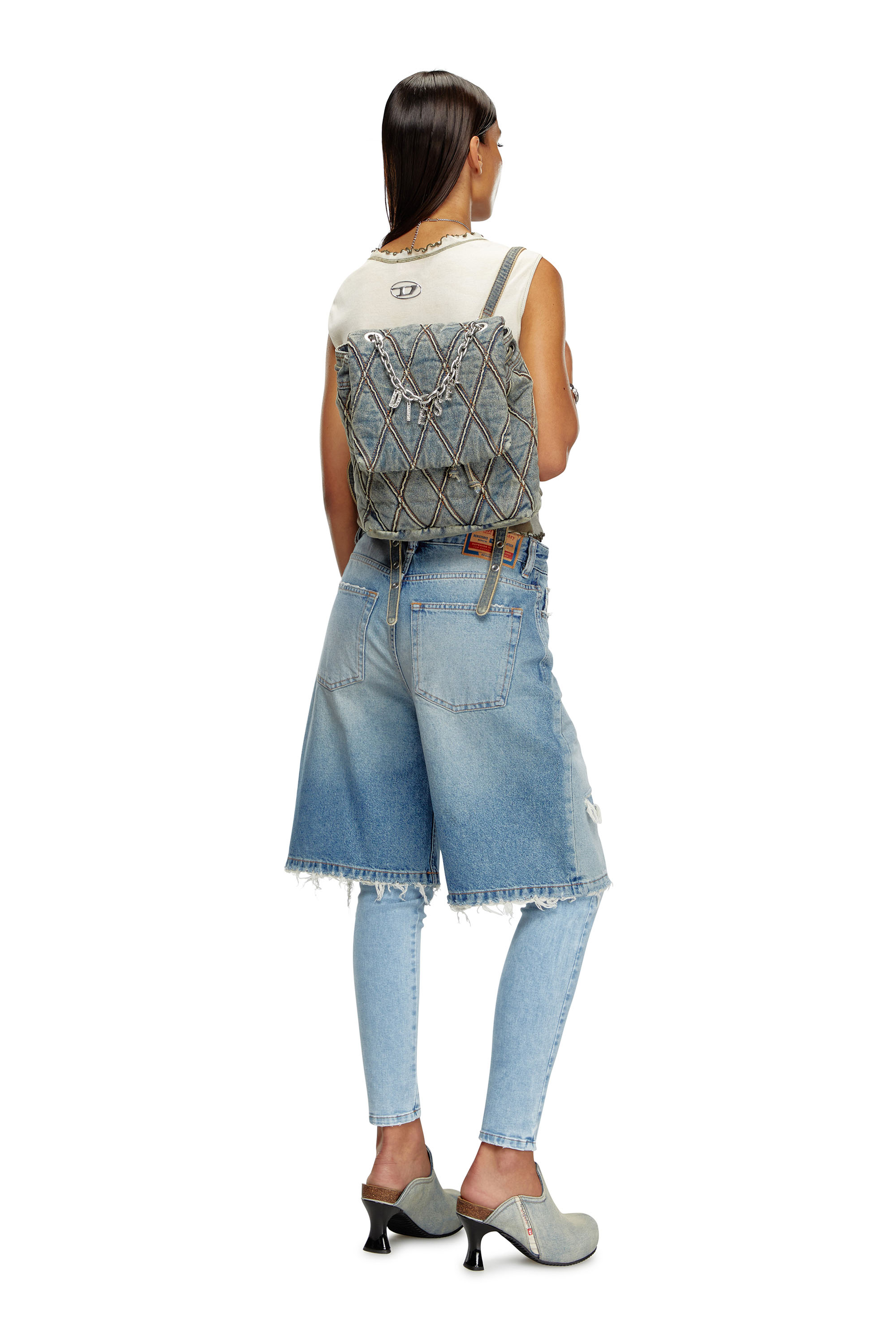 Diesel - CHARM-D BACKPACK S, Female's Charm-D S-Backpack in Argyle quilted denim in ブルー - 2