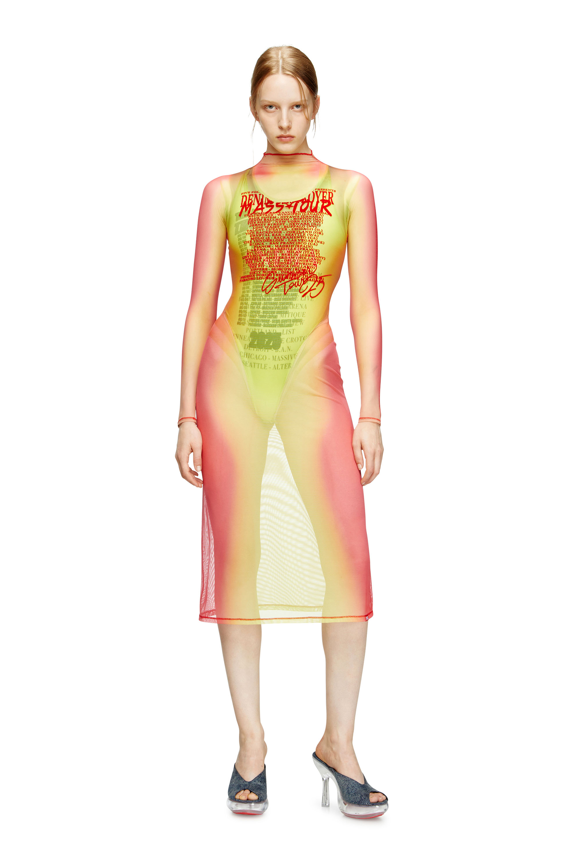 Diesel - D-AFNIC, Female's Layered midi dress with lyrics print in ピンク/グリーン - 2