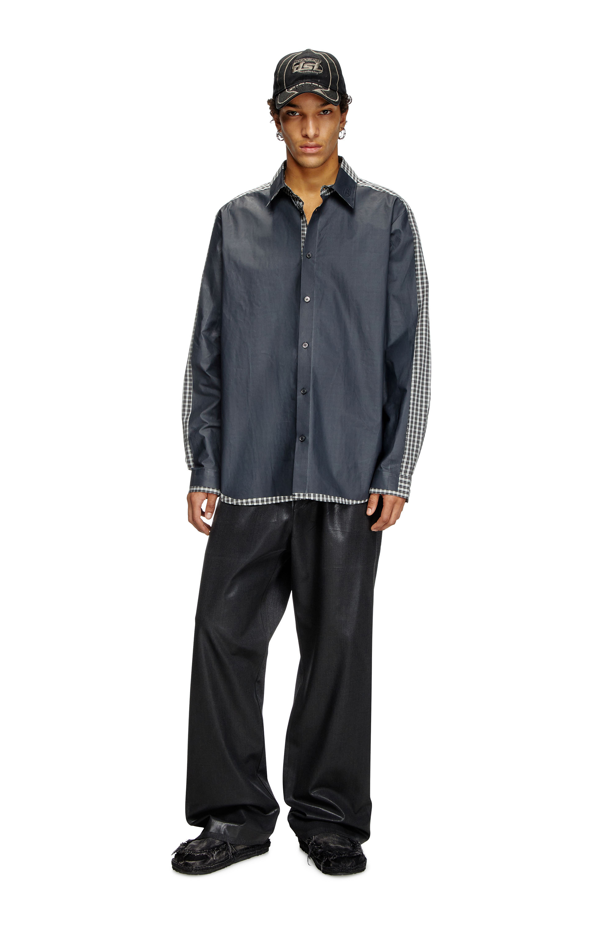 Diesel - S-BOLT, Male's Check shirt with coated front in ブラック/ホワイト - 3