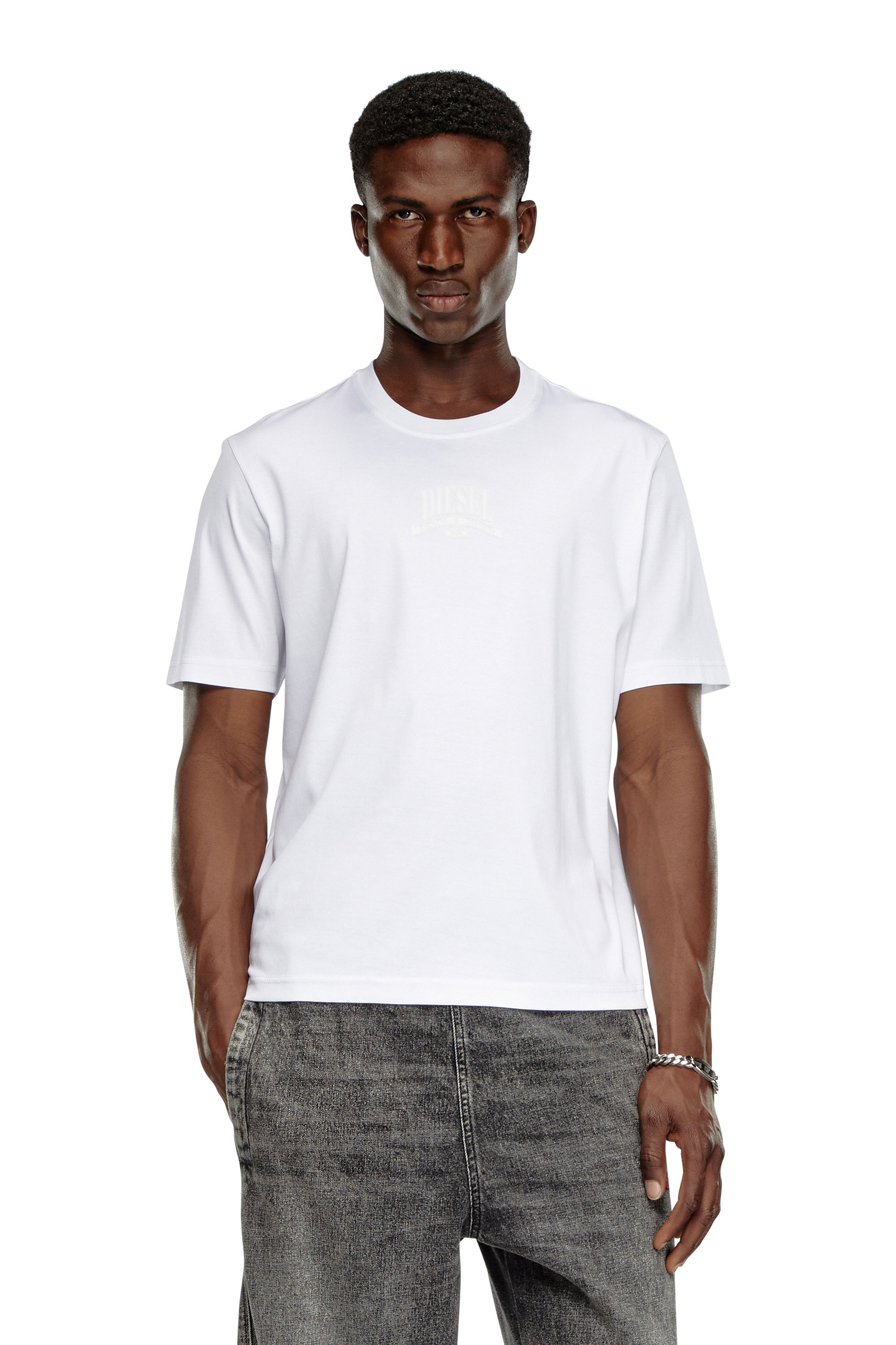 Diesel - T-MADJUST-K1, Male's Interlock T-shirt with tonal Diesel print in ホワイト - 1