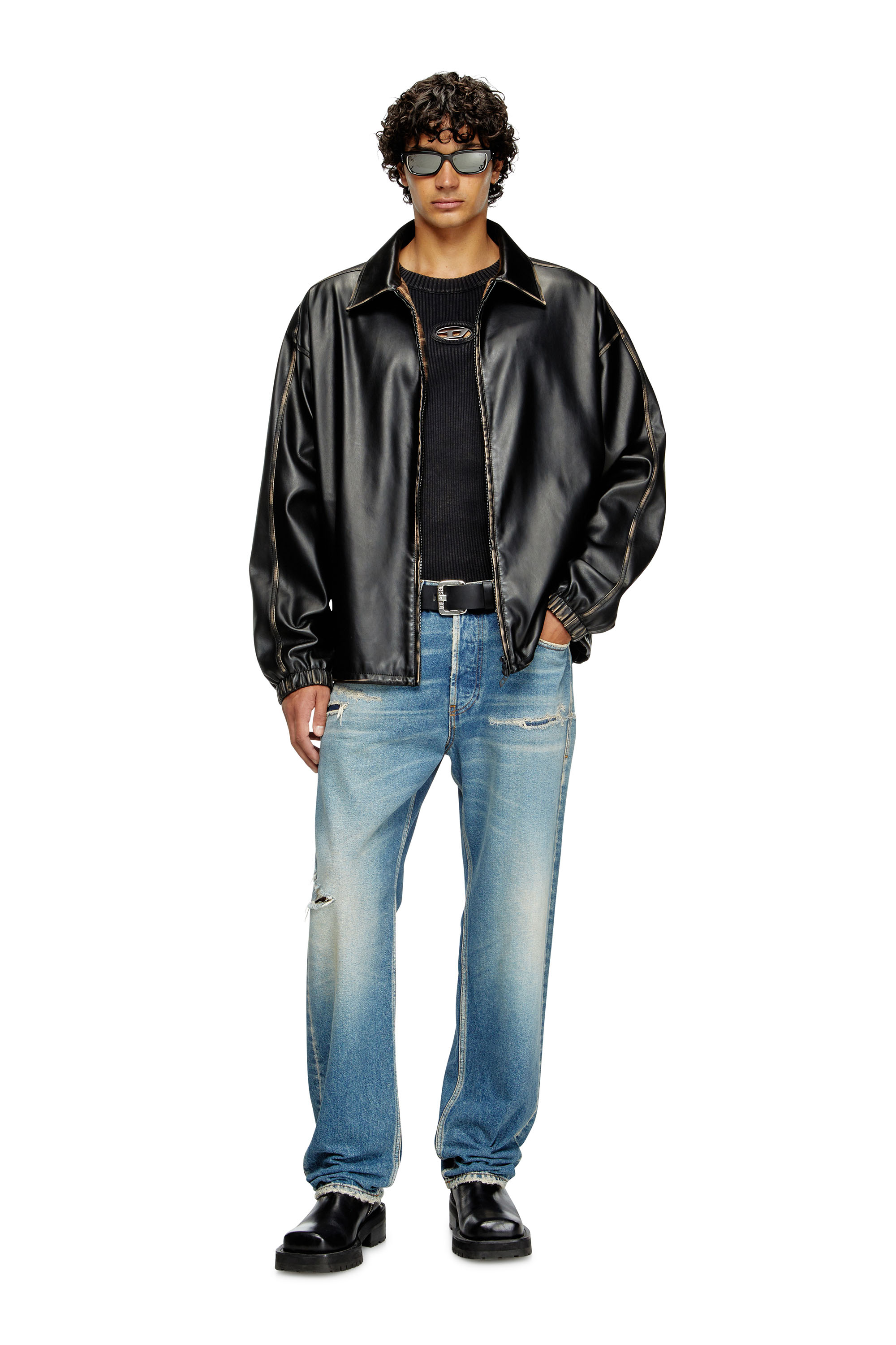 Diesel - K-DARIN-D, Male's Distressed jumper with cut-out logo in ブラック - 2