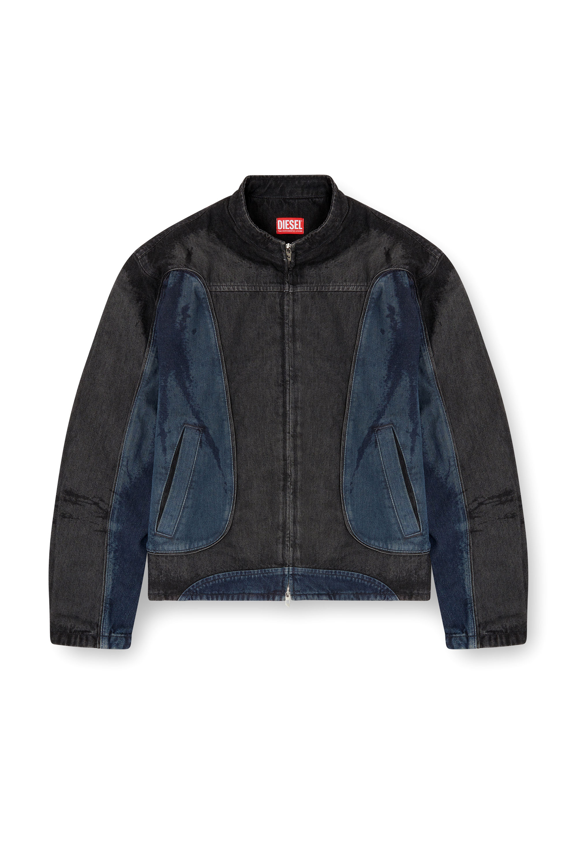 Diesel - D-BLENK-S, Male's Biker-style jacket in bicolour denim in ブラック/ブルー - 3