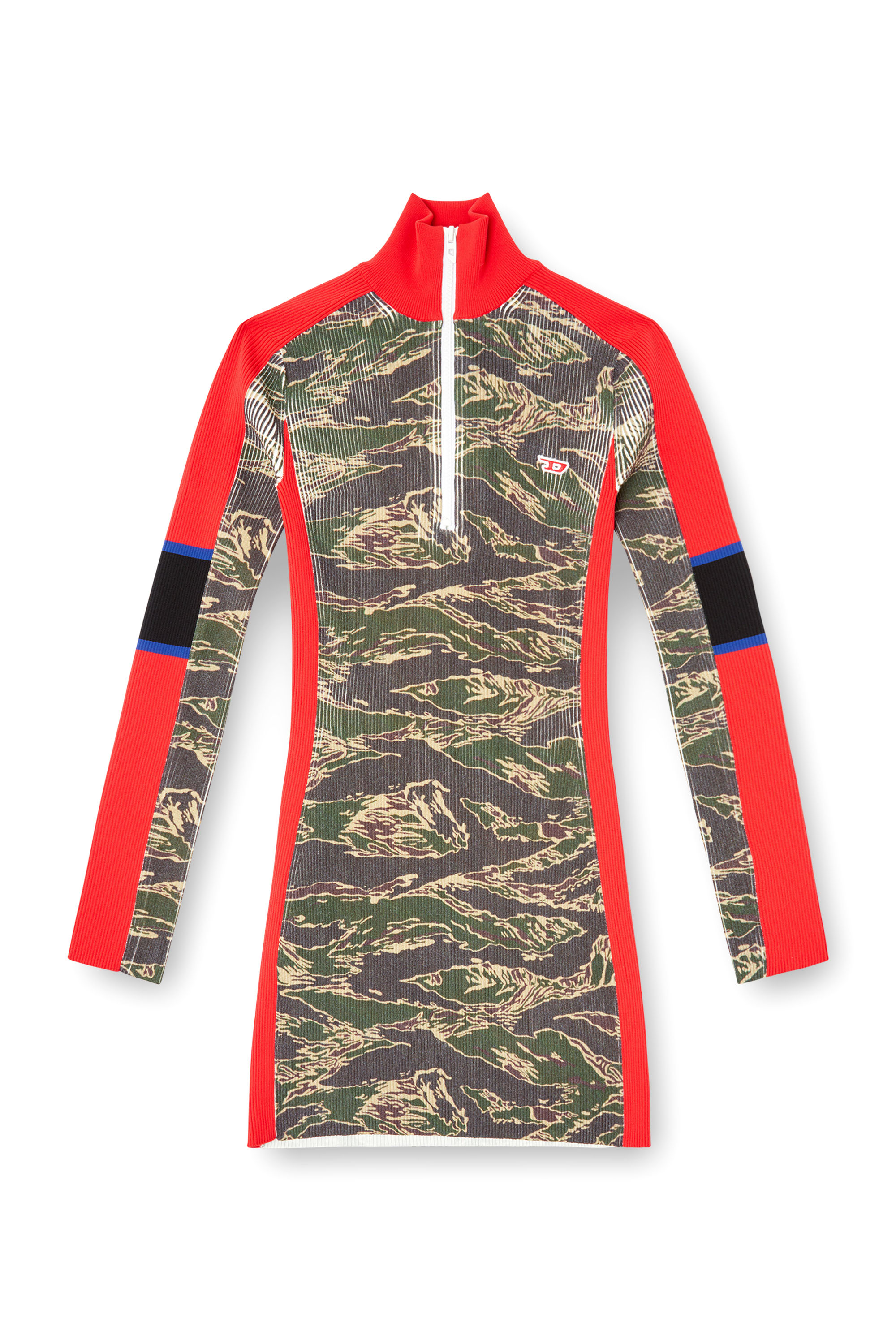 Diesel - M-CAMOK, Female's Camo mini dress in ribbed viscose in グリーン/レッド - 3