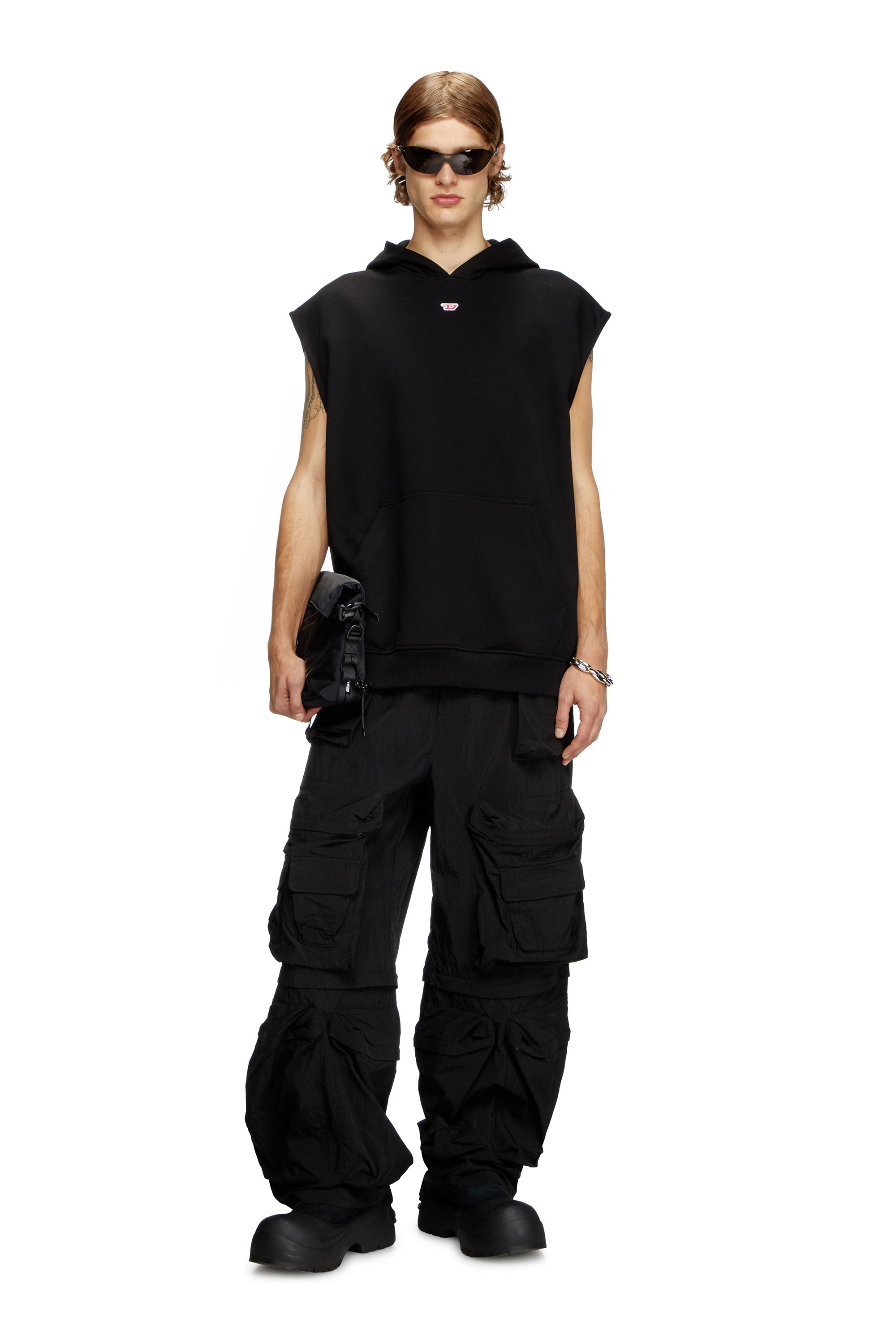 Diesel - S-BOXT-SL-D, Male's Sleeveless hoodie with D logo in ブラック - 3